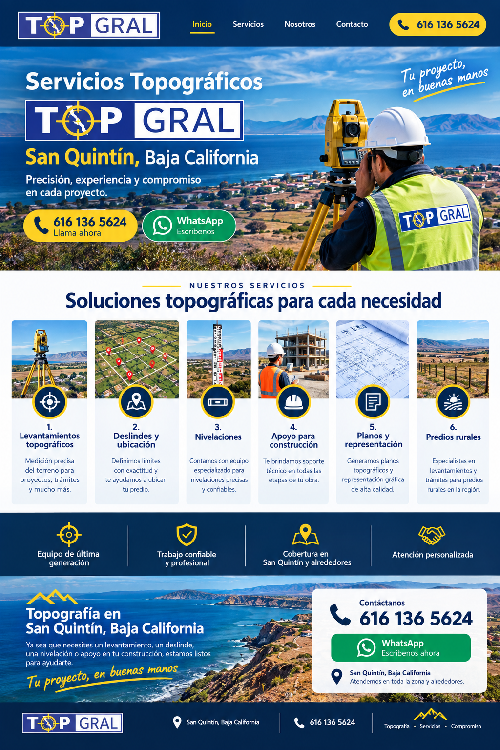 TOP GRAL — Servicios Topográficos en San Quintín, Baja California. Levantamientos topográficos, deslindes, nivelaciones, apoyo para construcción, planos y predios rurales.